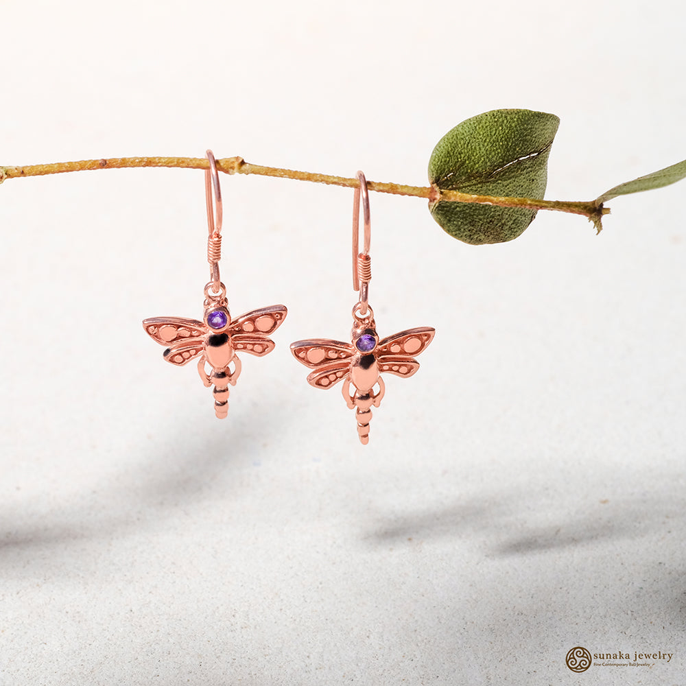 Anting Capung Bali Rose with Gemstone Dangle Earrings