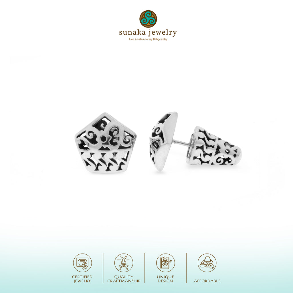 925 Silver Pentagon Subeng Earrings Bhinneka Collection