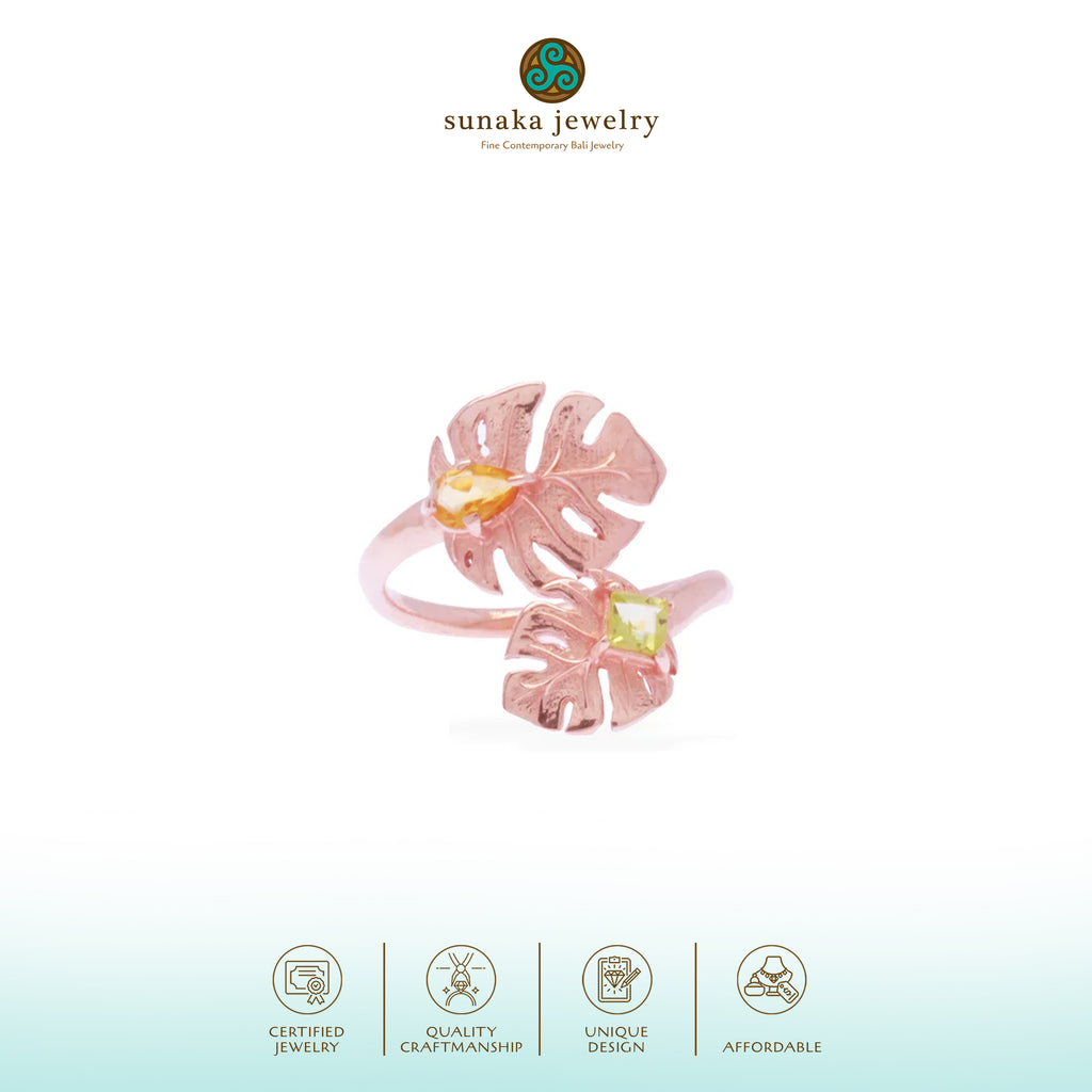 Adjustable 925 Silver Monstera Rose Gold Plated Ring