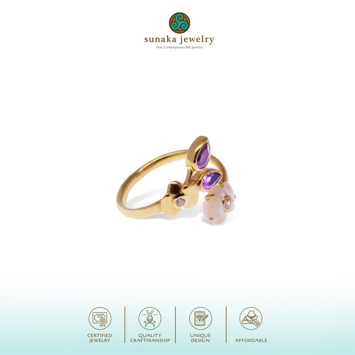 Cincin Adjustable Perak 925 Koleksi Anggrek Gold Plated