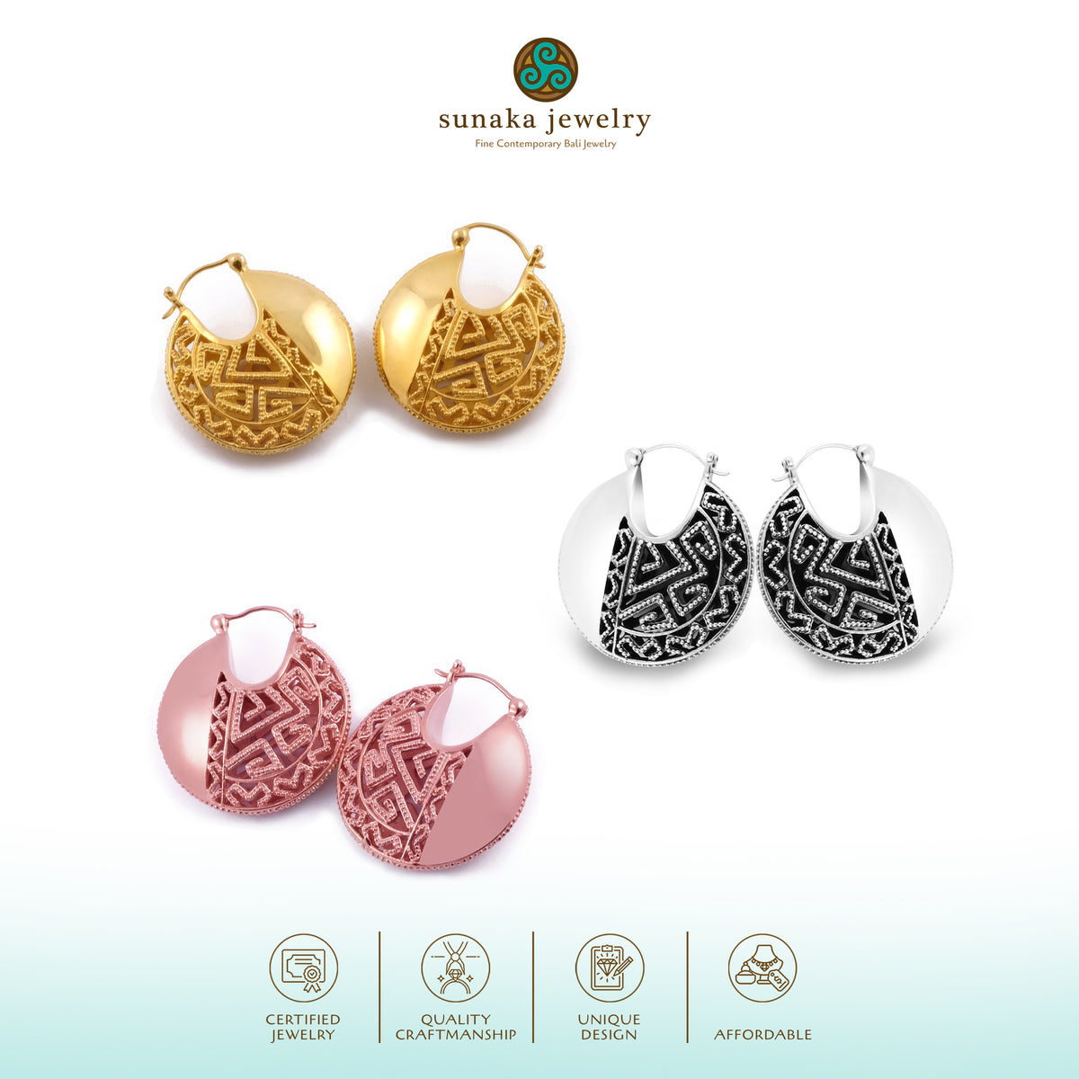 925 Sterling Silver Songket Collection Hoop Earrings