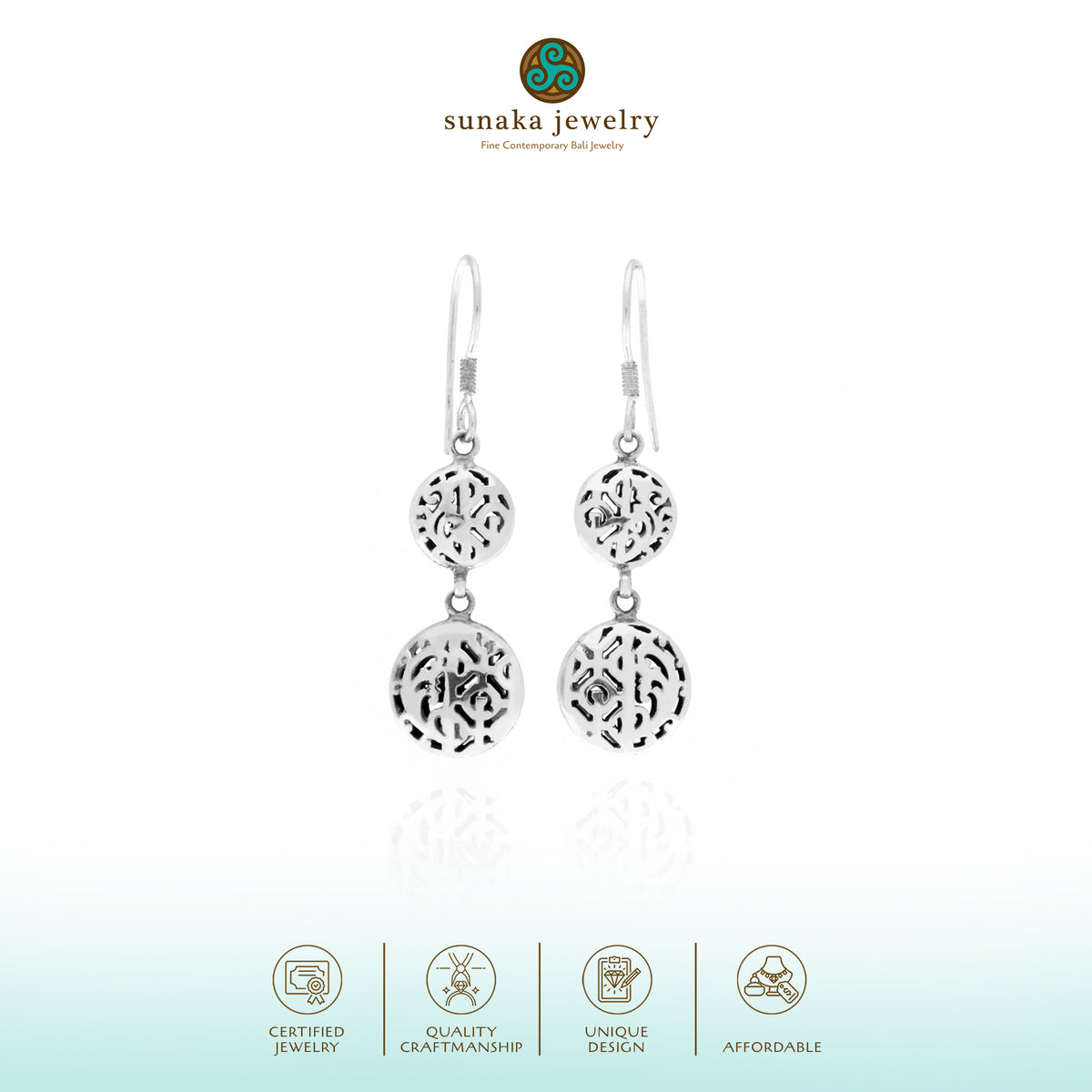 Anting Dangling Double Kopong Perak 925 Koleksi Bhineka