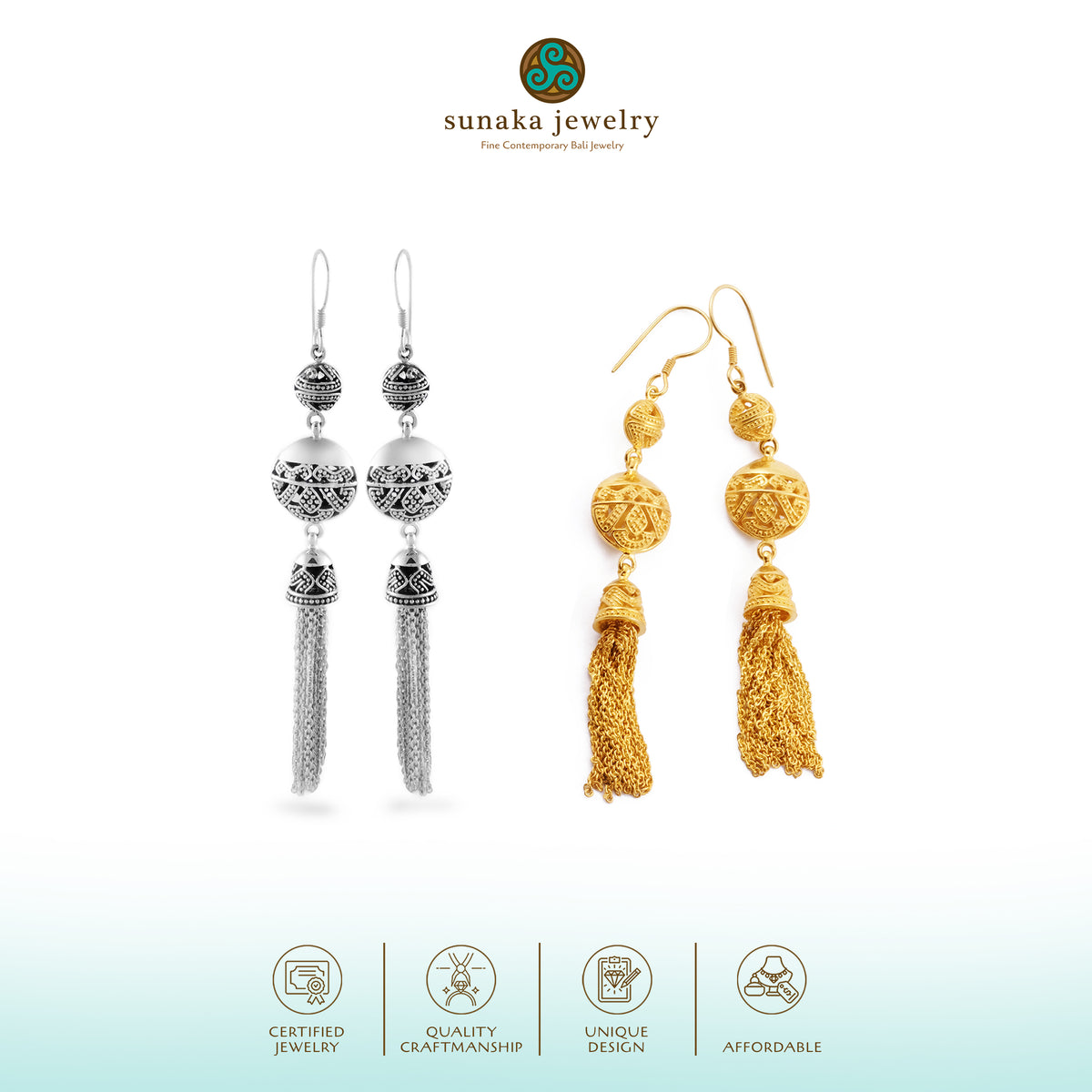 925 Silver Songket Collection Sterling Silver Drop Chain Earrings