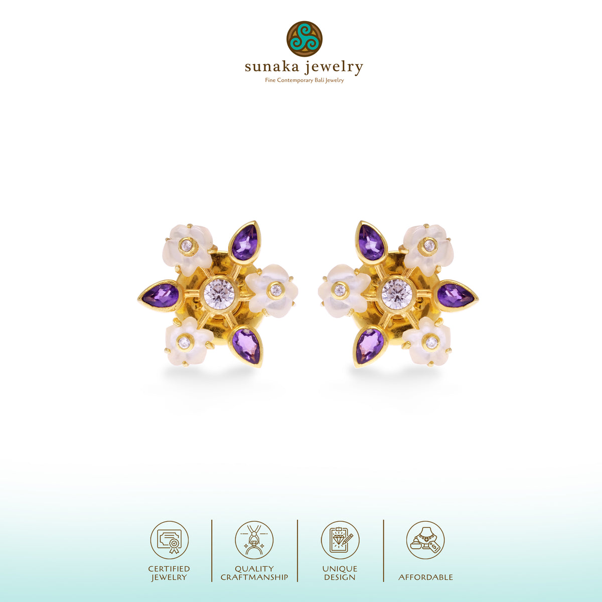 Anting Subeng Perak 925 Koleksi Anggrek Gold Plated