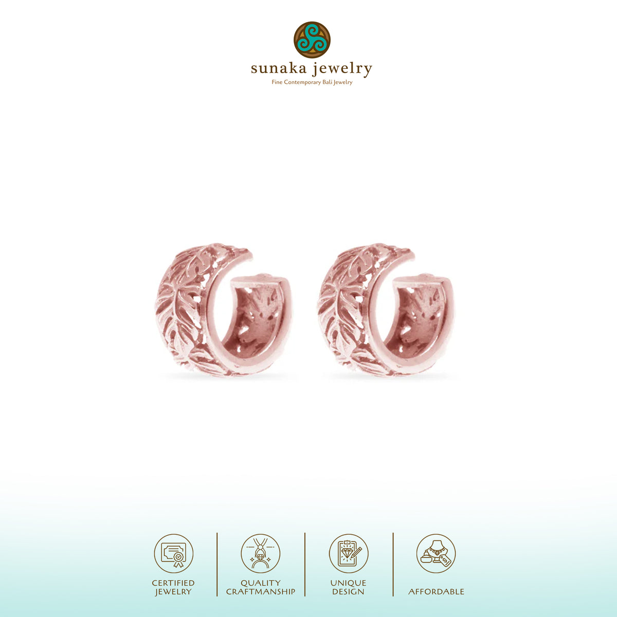 Anting Cuff Perak 925 Monstera Rose Gold Plated