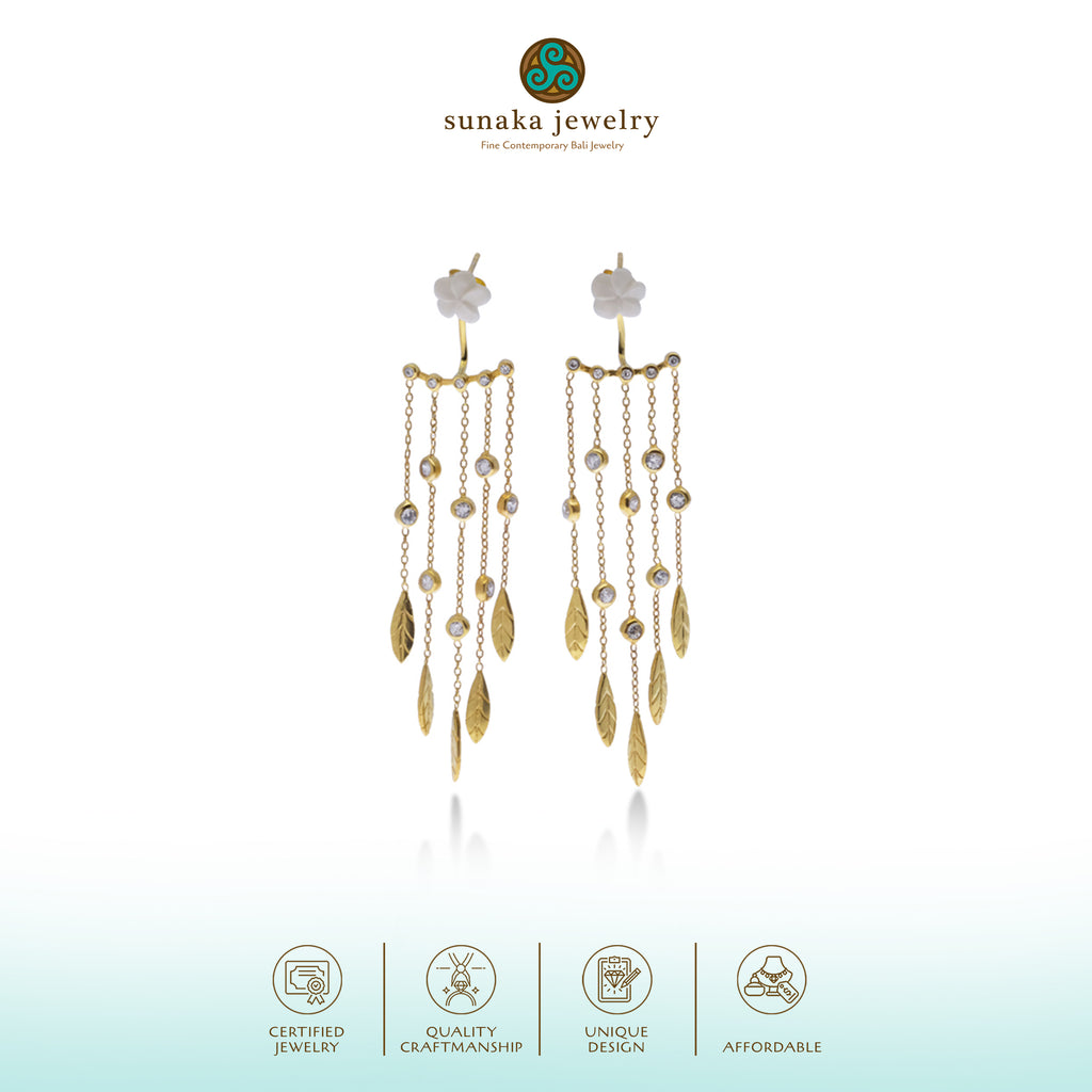 Anting Stud Chain Perak Koleksi Jepun Sterling Silver 925 Gold Plated