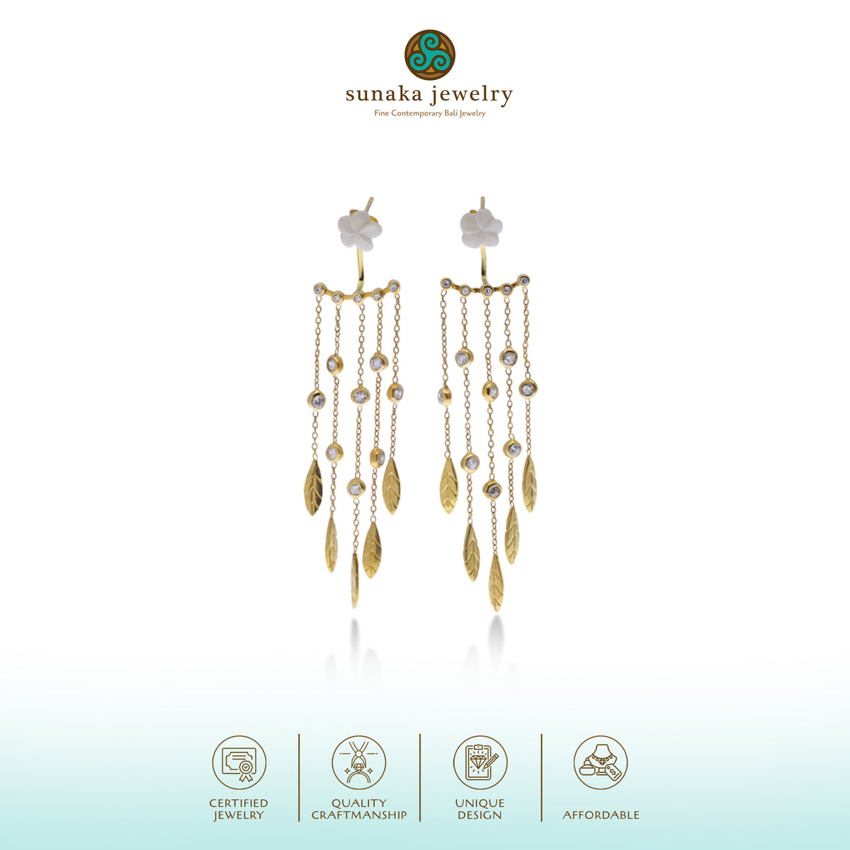 Anting Stud Chain Perak Koleksi Jepun Sterling Silver 925 Gold Plated