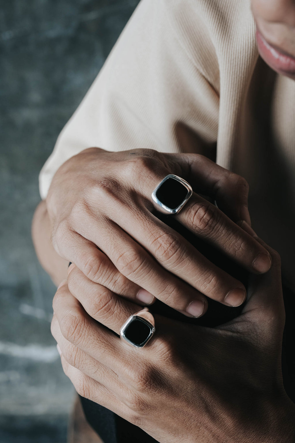 Cincin Square Besar Perak 925 Koleksi Noir