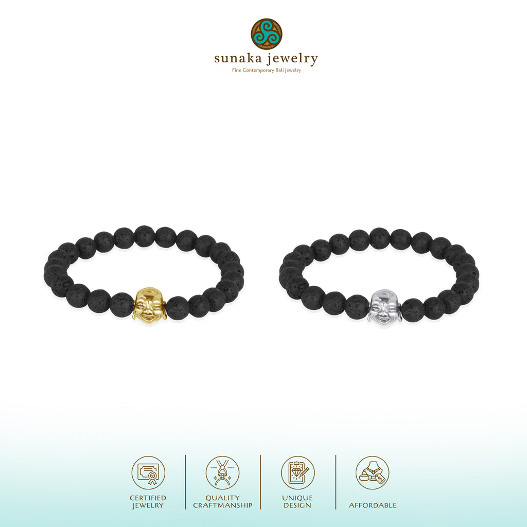 Gelang Perak 925 Koleksi Lava Bead Buddha Sterling Silver Oksidasi