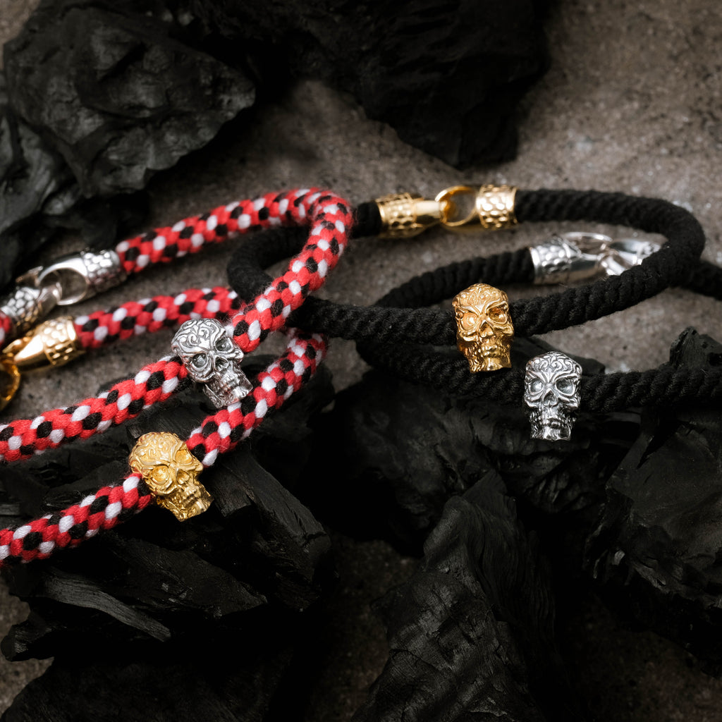 925 Silver Skull Bracelet Braided Rope Collection Black Oxidized Sterling Silver