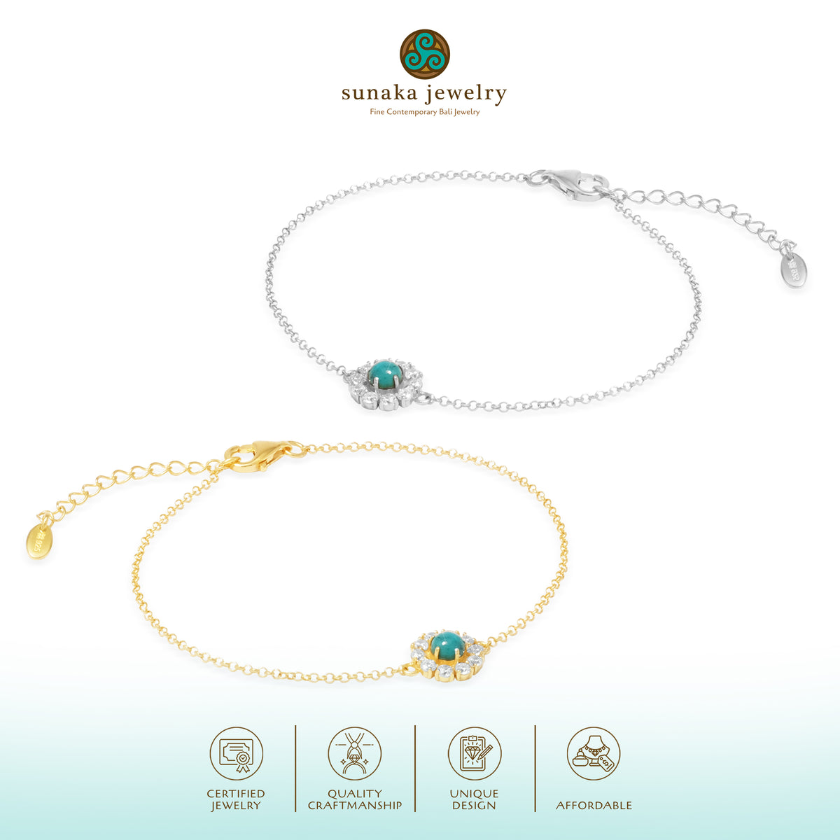 Gelang Chain Flower Perak 925 Koleksi Azzura