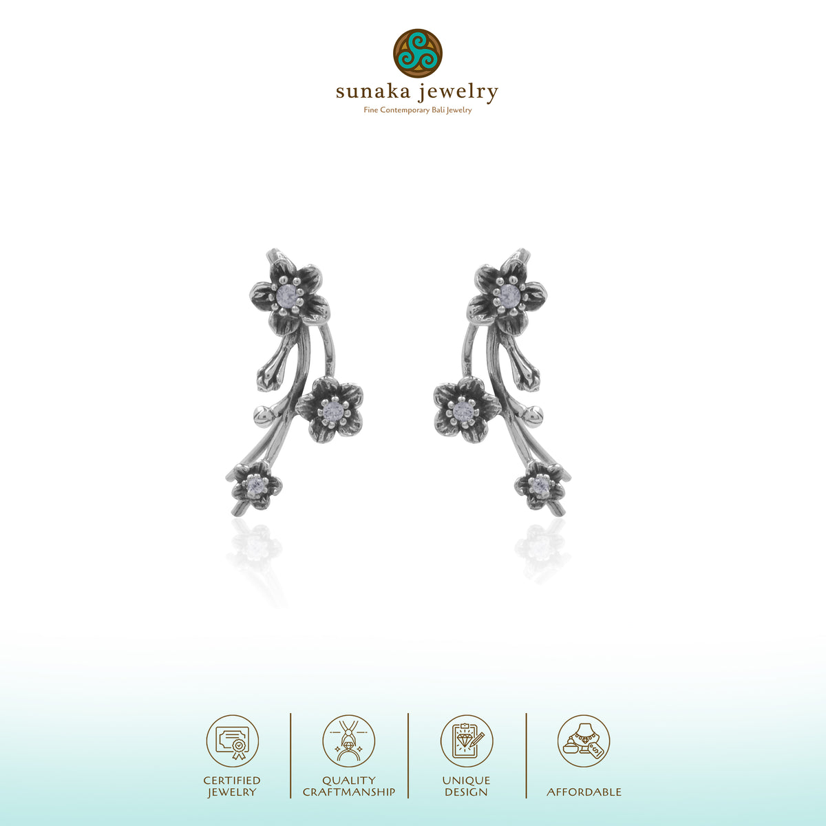 Anting Stud Perak 925 Koleksi Cherry Blossom Sterling Silver