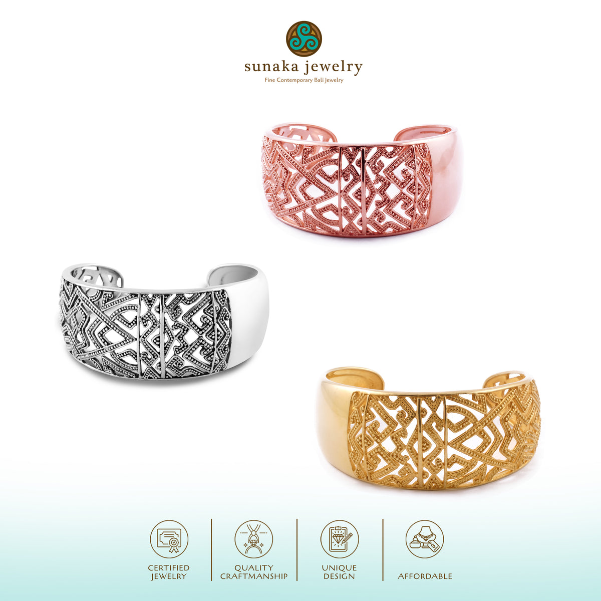 925 Sterling Silver Songket Collection Chain Cuff Bangle