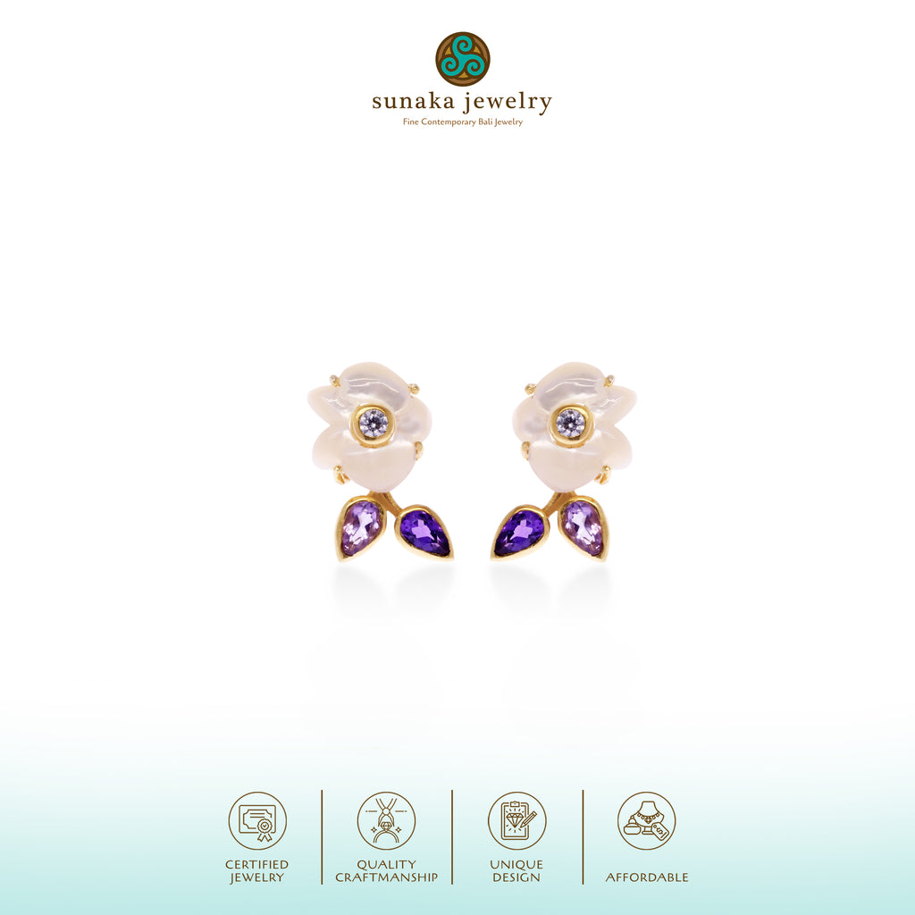 Anting Stud Perak 925 Koleksi Anggrek Gold Plated