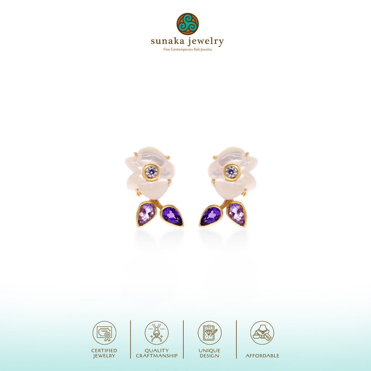 Anting Stud Perak 925 Koleksi Anggrek Gold Plated
