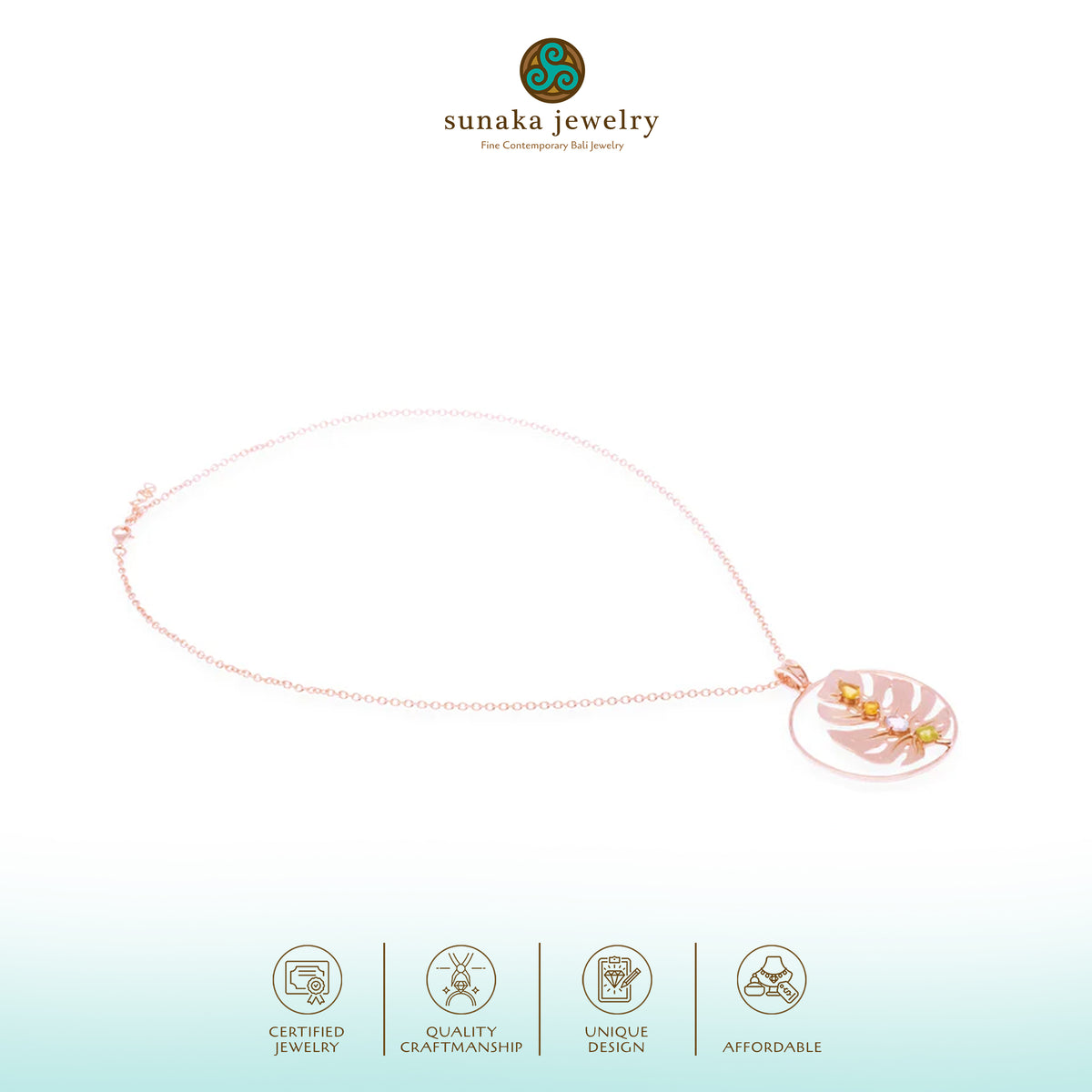 Kalung Perak 925 Koleksi Monstera Rose Gold Plated