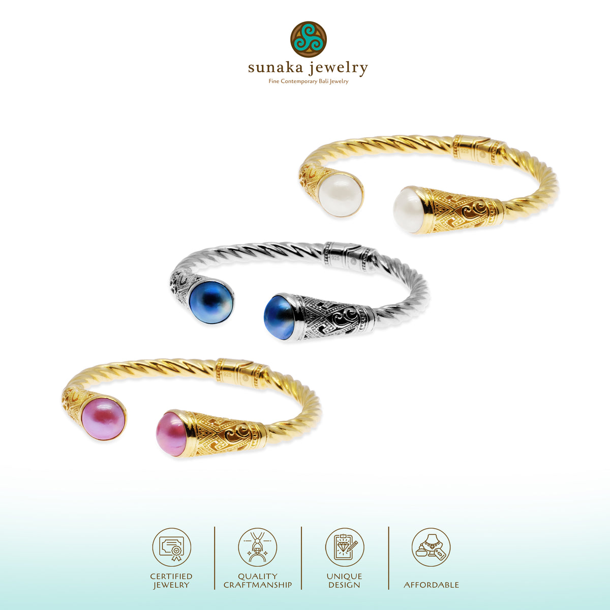 Gelang Cuff Besar Perak 925 Koleksi Mutiara Mandalika
