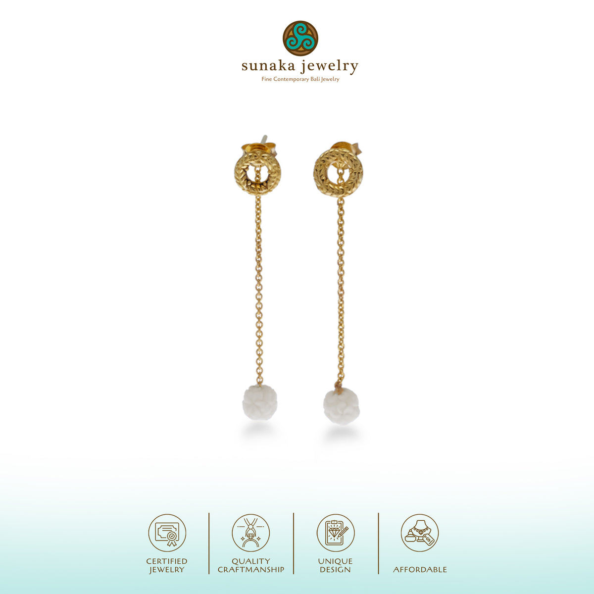 Anting Drop Besar Perak Koleksi Jepun Sterling Silver 925 Gold Plated