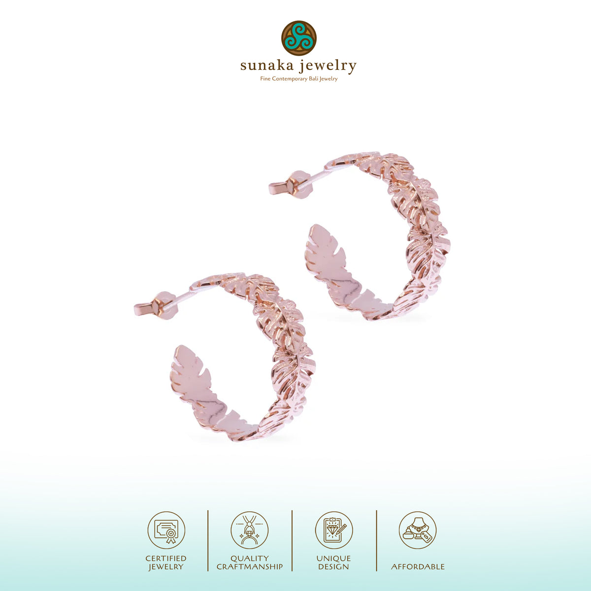 Anting Hoop Mini Perak 925 Monstera Rose Gold Plated