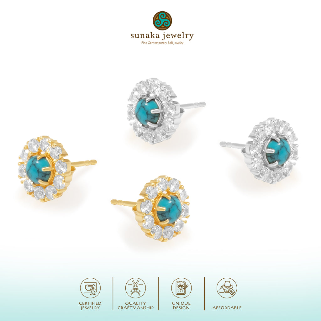 Anting Stud Flower 2 in 1 Perak 925 Koleksi Azzura