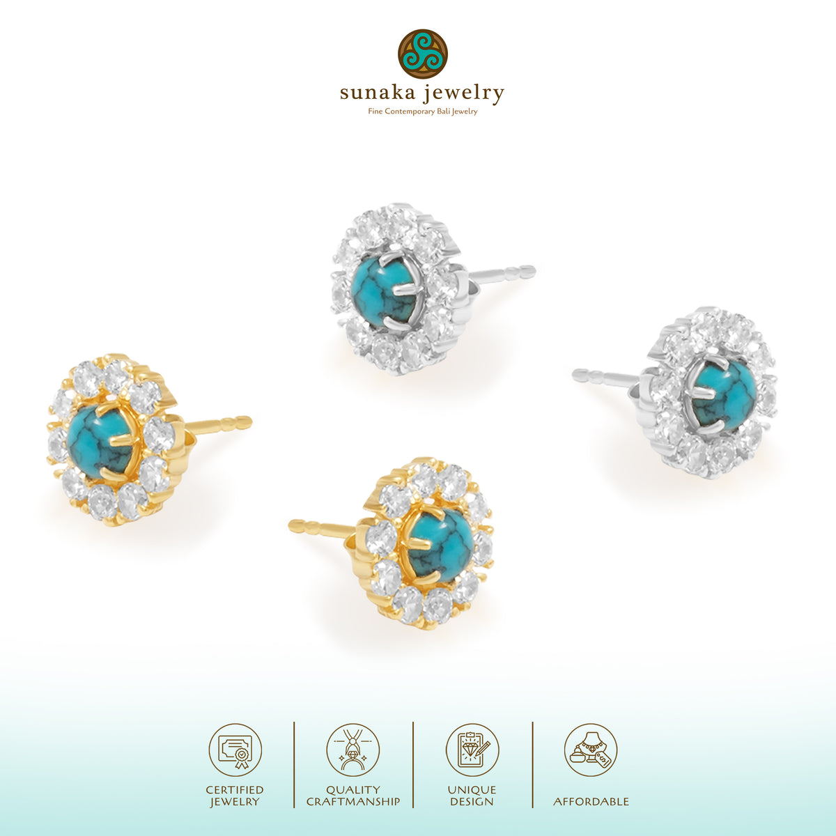 Anting Stud Flower 2 in 1 Perak 925 Koleksi Azzura