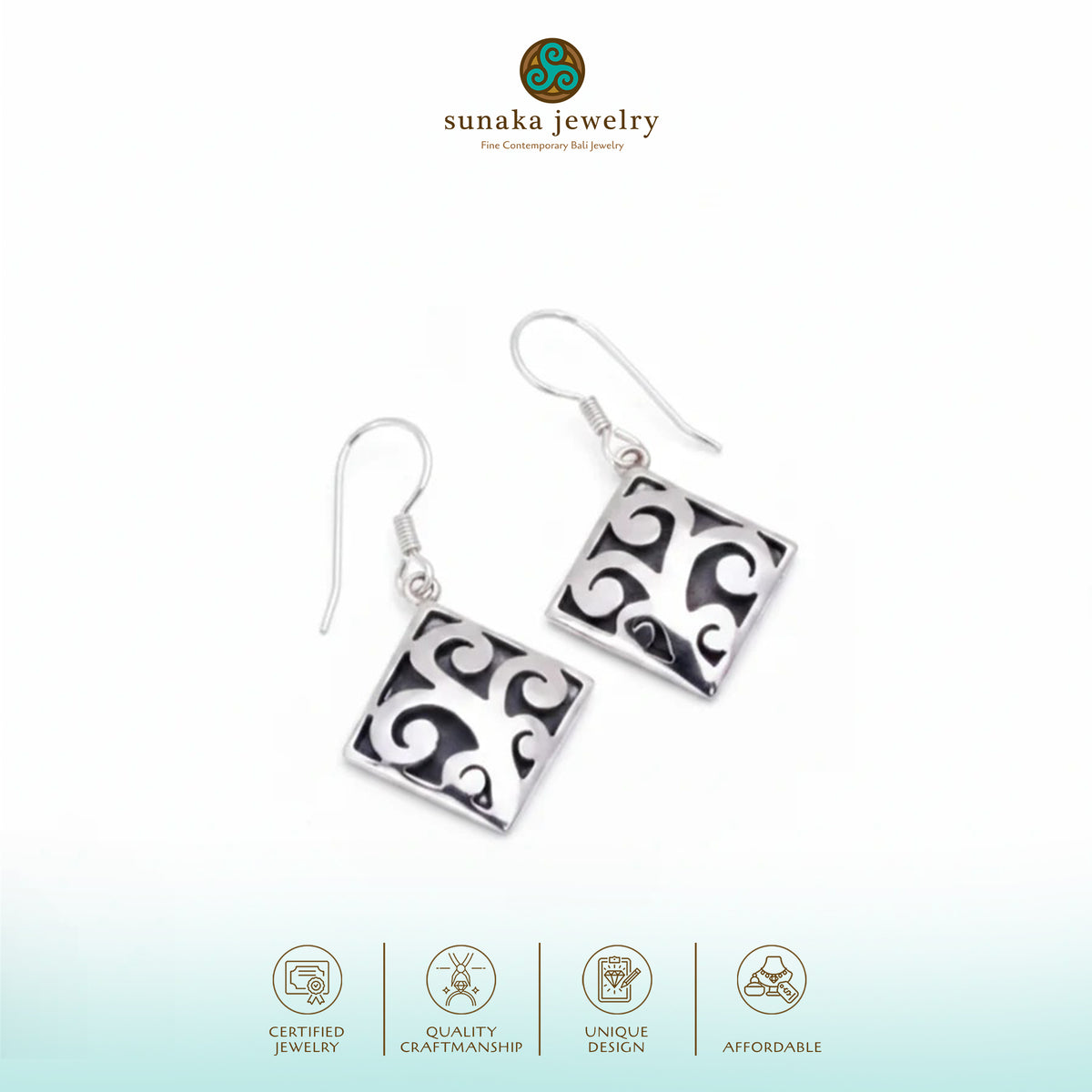 925 Sterling Silver Sawtooth Collection Plain Dangling Earrings