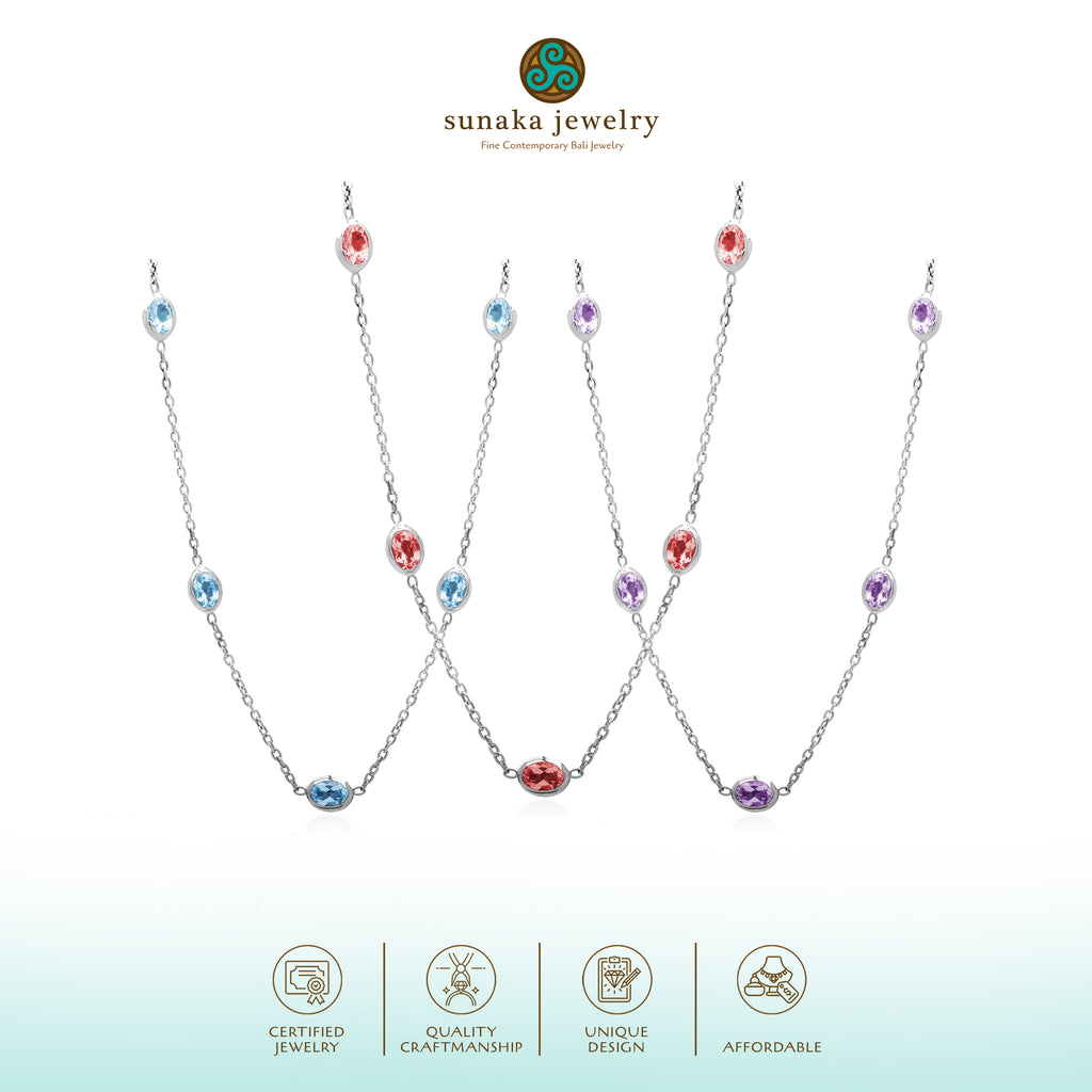 Ritchie Chain Silver Necklace with Gemstone 925 Sterling Silver