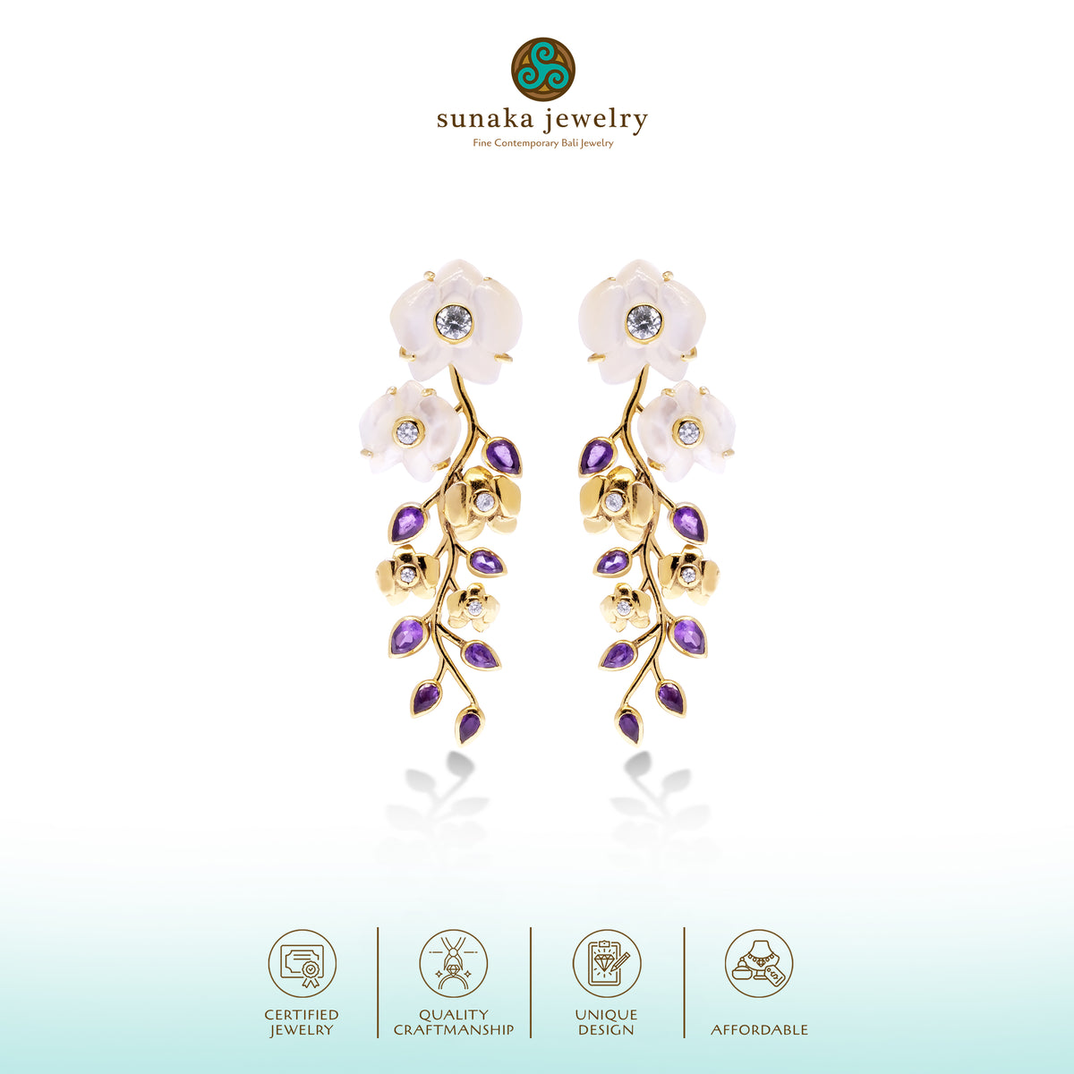 Anting Statment Perak 925 Koleksi Anggrek Gold Plated