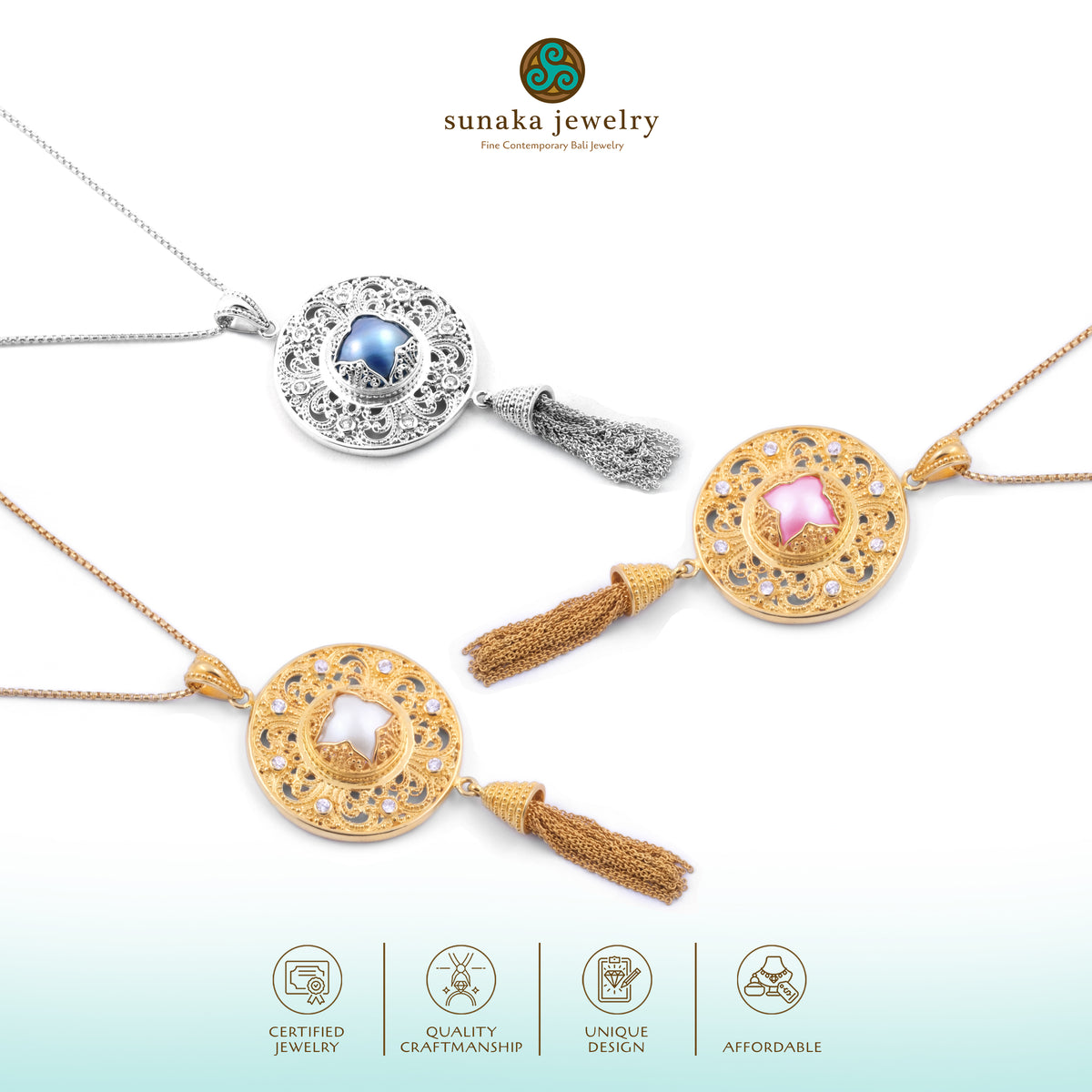 925 Silver Pendant Padma Acala Collection Gold Plated