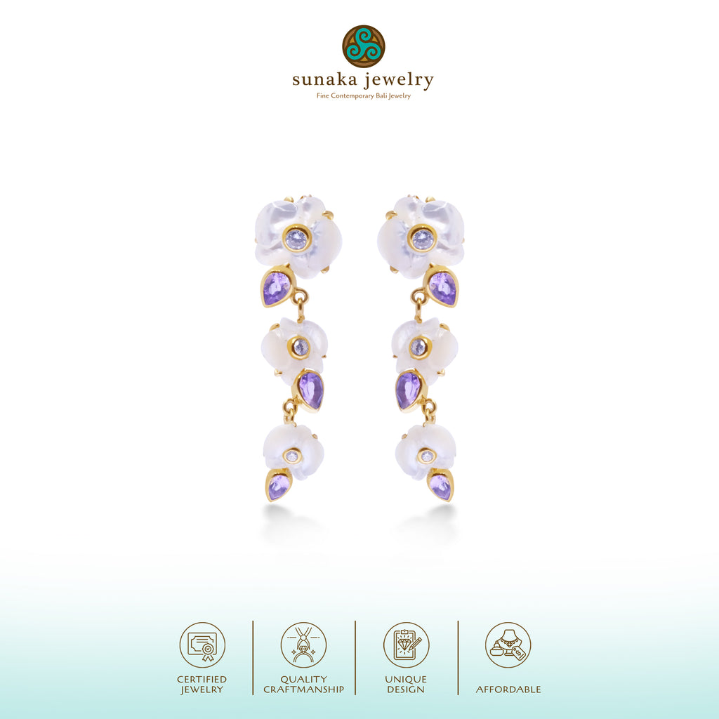 Anting Dangling Perak 925 Koleksi Anggrek Gold Plated