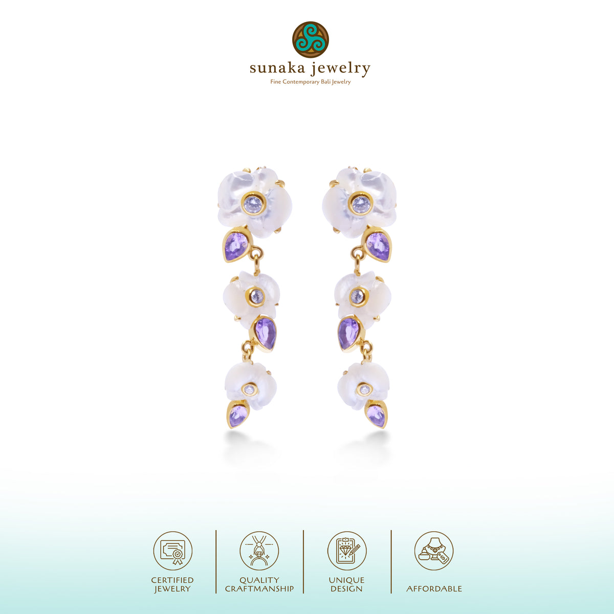 Anting Dangling Perak 925 Koleksi Anggrek Gold Plated