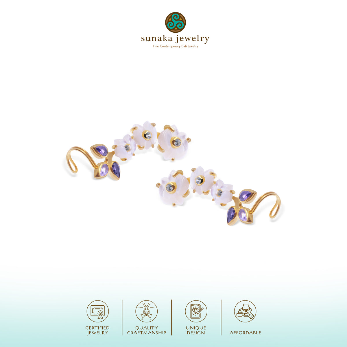 Anting Ear Climber Perak 925 Koleksi Anggrek Gold Plated