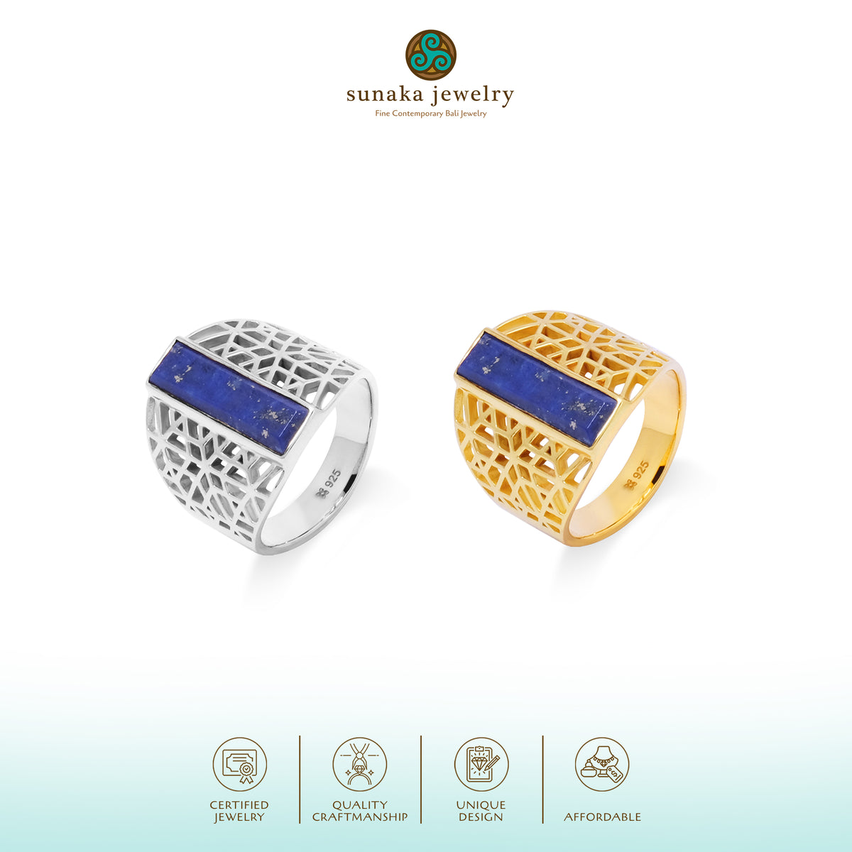 Cincin Signet Bar Koleksi Jali Sterling Silver 925