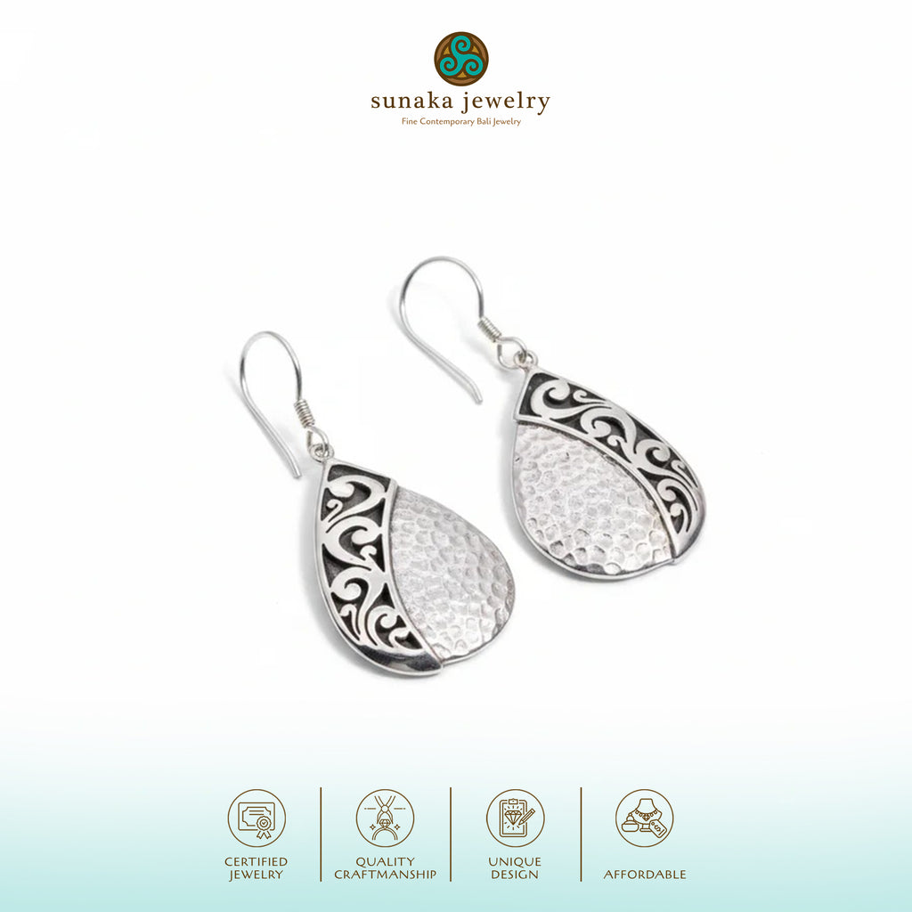 925 Sterling Silver Balinese Sawtooth Collection Dangle Earrings