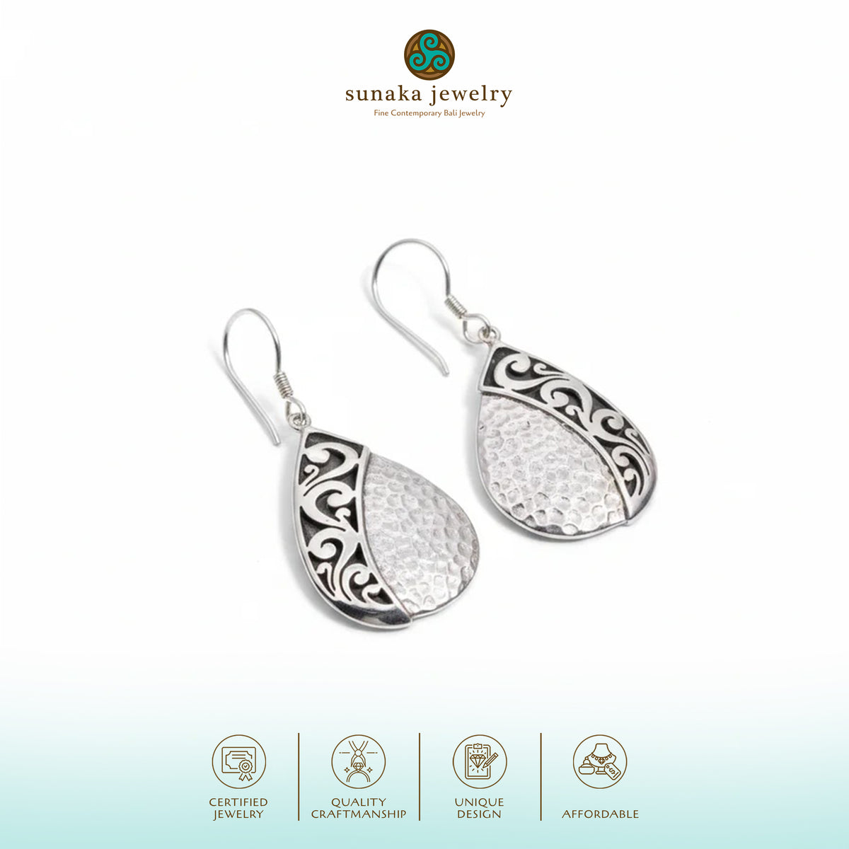 925 Sterling Silver Balinese Sawtooth Collection Dangle Earrings