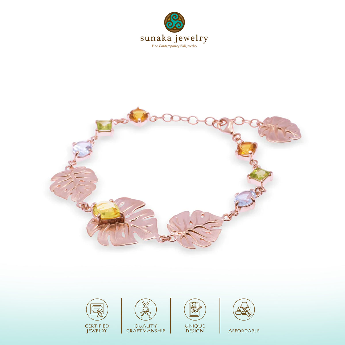 Gelang Perak 925 Koleksi Monstera Rose gold Plated