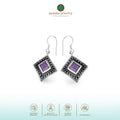 Classic Square Drop Earrings With Gemstones In 925 Sterling Silver Jawan Gunung Collections/E.373