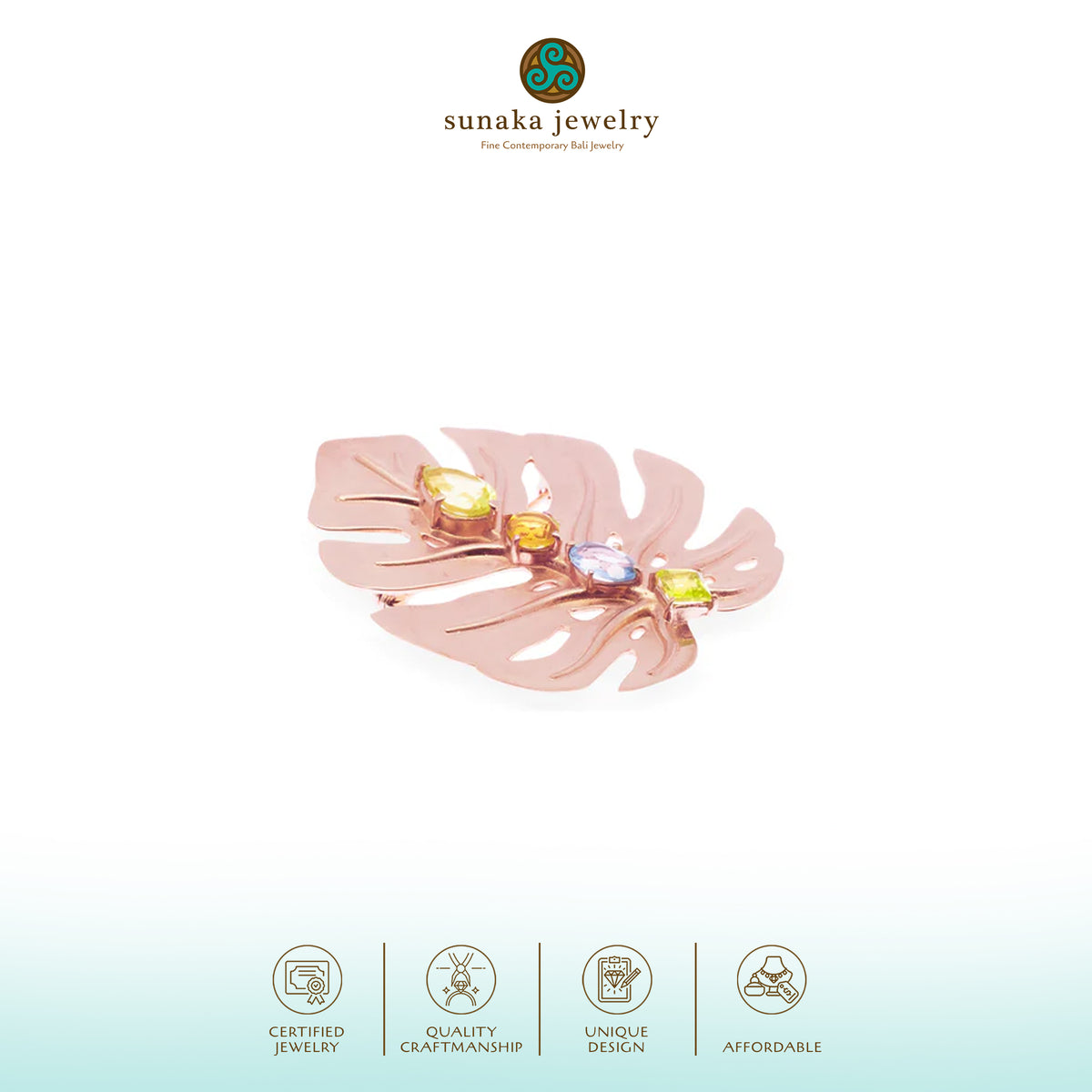 Bross Perak 925 Koleksi Monstera Rose Gold Plated
