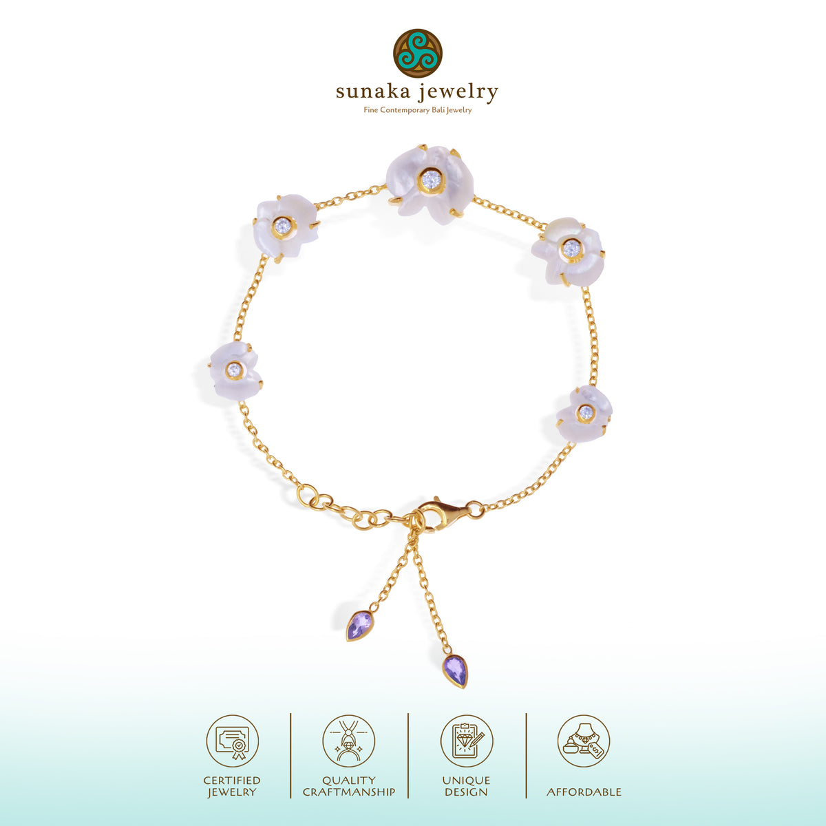 Gelang Perak 925 Koleksi Anggrek Gold Plated