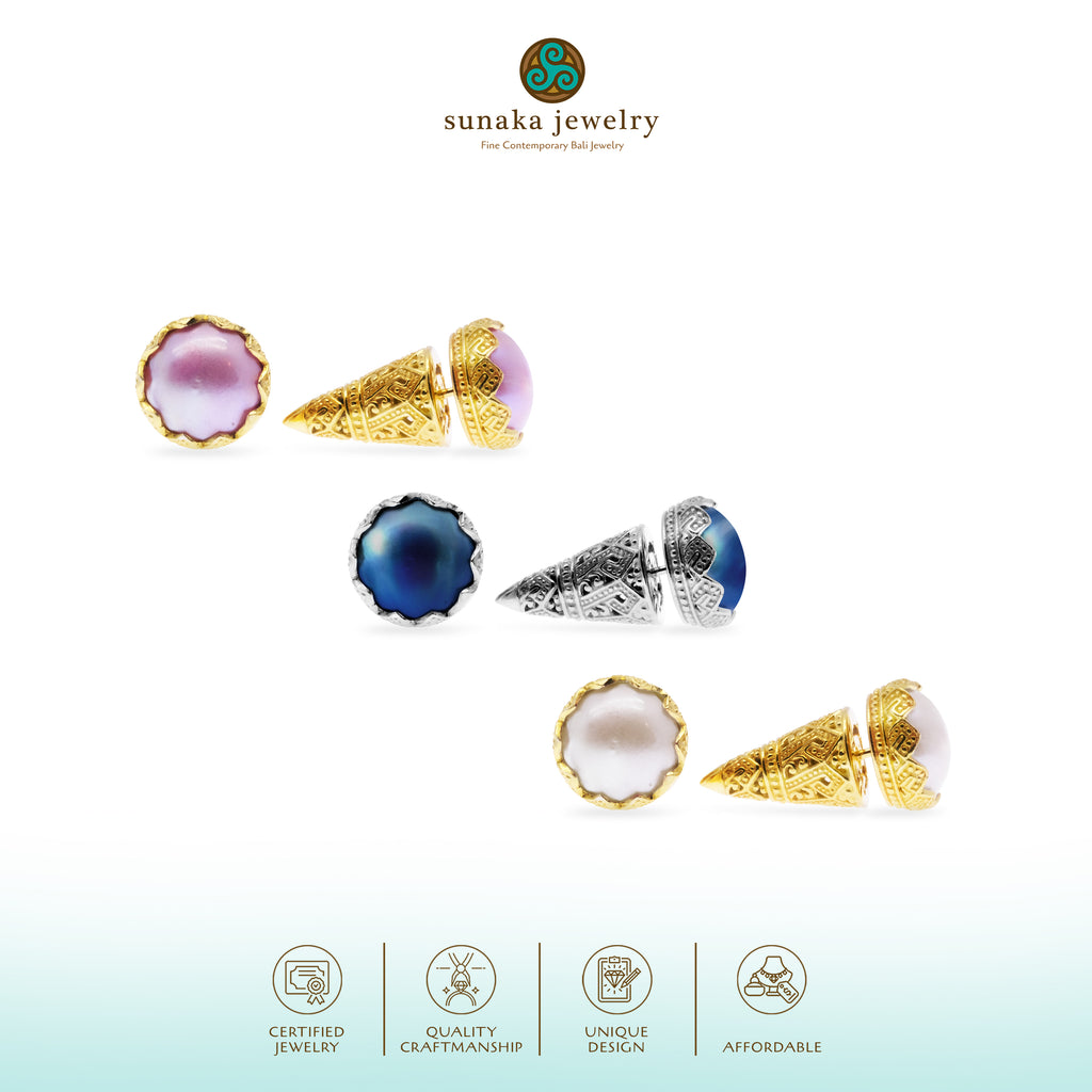 Mandalika Pearl Collection Small Stud Earrings Sterling Silver 925 Gold Plated