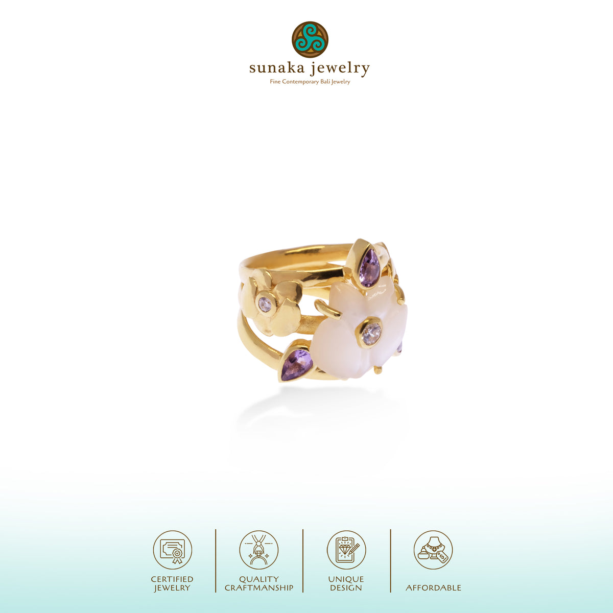 Cincin Band Perak 925 Koleksi Anggrek Gold Plated
