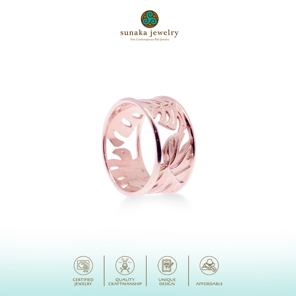 925 Sterling Silver Monstera Rose Gold Plated Band Ring