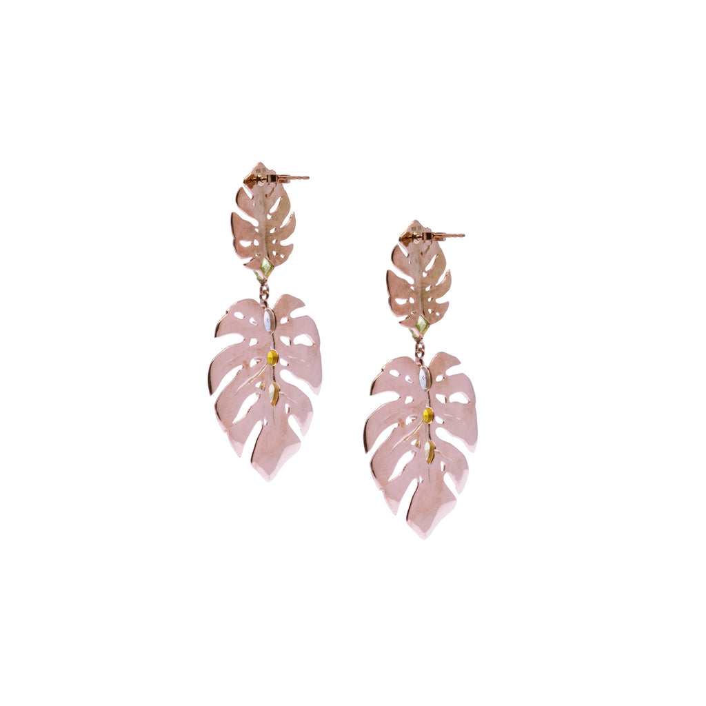 925 Silver Monstera Rose Gold Plated Statement Earrings