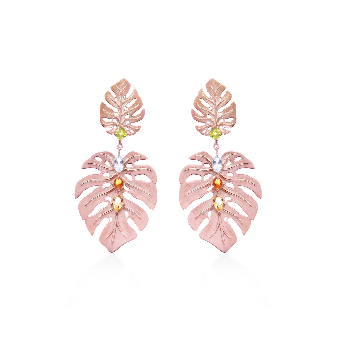 Anting Statment Perak 925 Monstera Rose Gold Plated