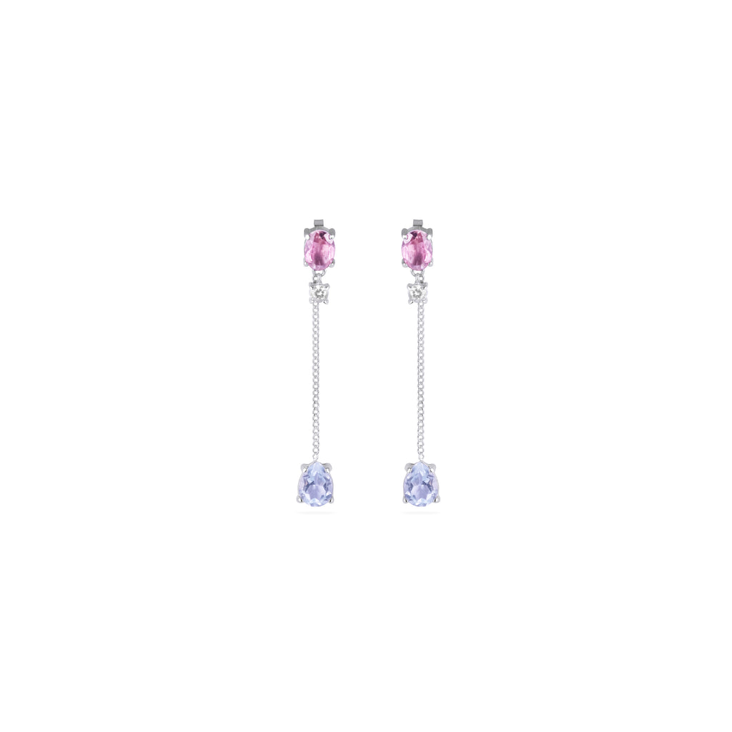 Sterling Silver 925 Confetti Collection Stud Earrings with Chain