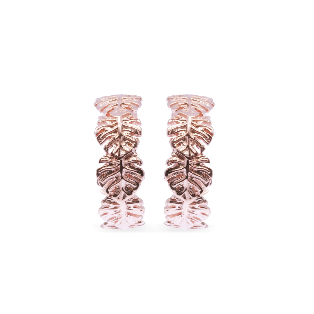 925 Silver Mini Monstera Hoop Earrings Rose Gold Plated