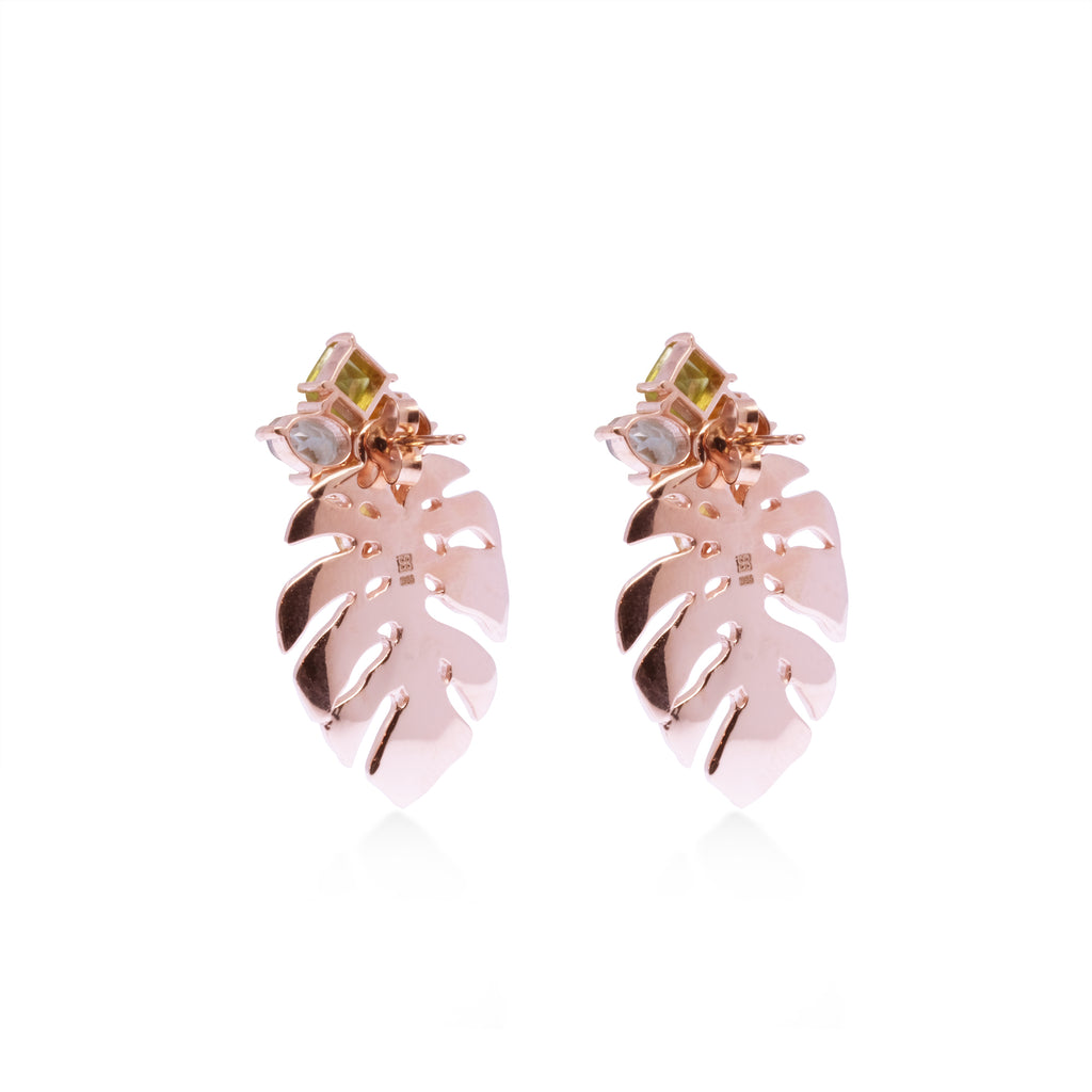 Rose Gold Plated Monstera Mini Silver Stud Earrings