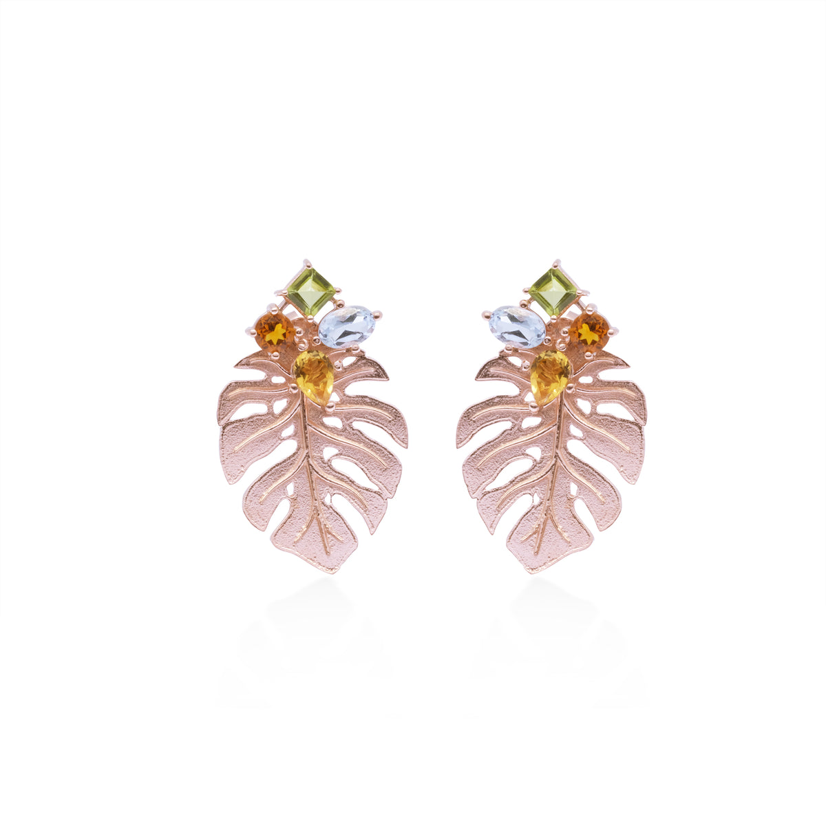 Anting Stud Mini Perak Monstera Rose Gold Plated