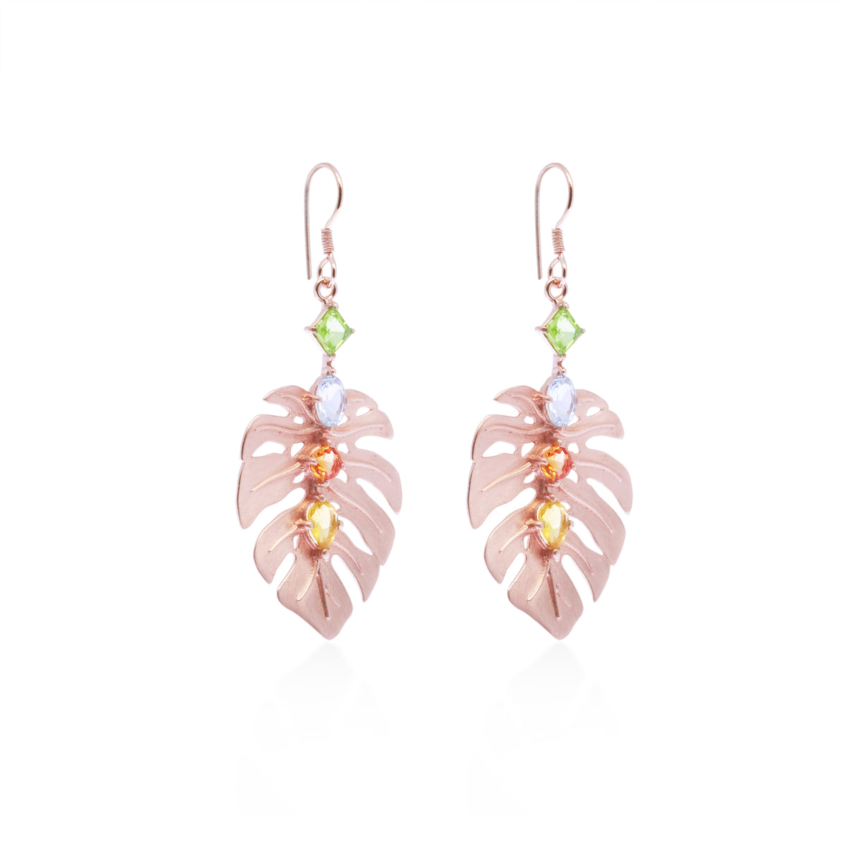 Anting Dangle Perak 925 Monstera Rose Gold Plated