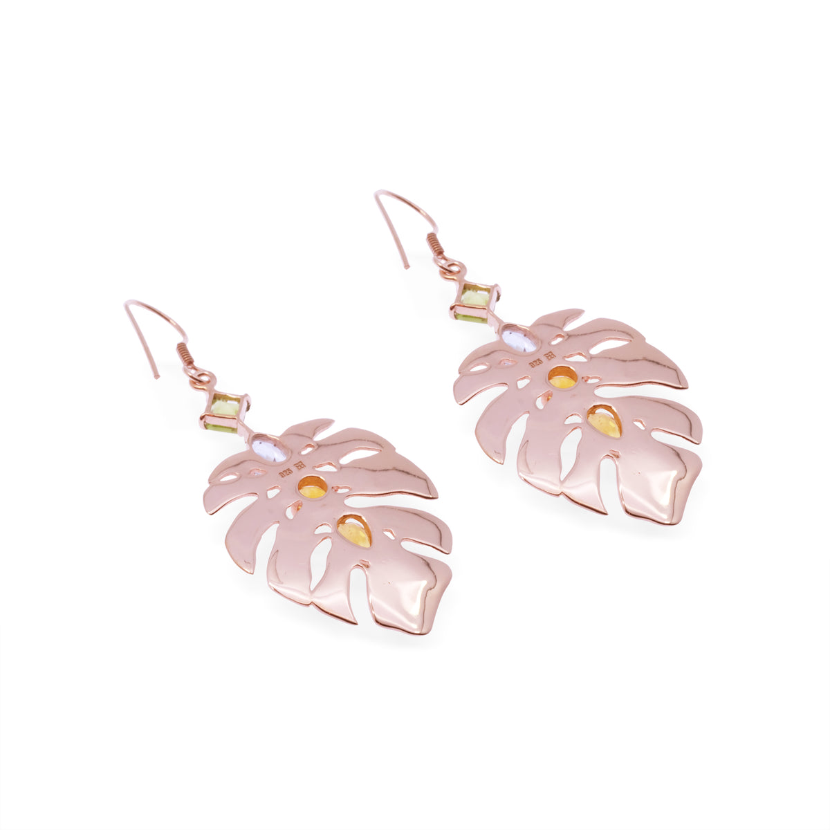 Anting Dangle Perak 925 Monstera Rose Gold Plated